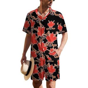 Canada Maple Hockey Heren Hawaiiaanse pak Set 2-delige Beach Outfit Korte Mouw Shirt En Shorts Bijpassende Set