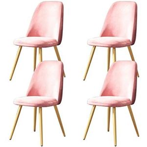 GEIRONV Moderne eetkamer stoel set van 4, flanel met metalen benen woonkamer stoelen thuis lounge keuken teller stoelen Eetstoelen (Color : Pink)