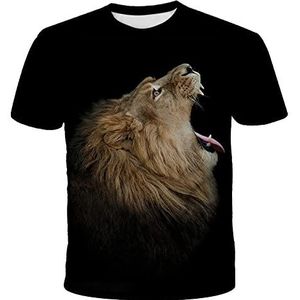 Heren T-shirt 3D bedrukt patroon heren 3D bedrukt leeuw tijger T-shirt plus cool print zomer shirt top blouse, Leeuw-1, 3XL