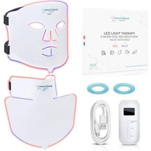 Nourished Bodynskin LED Gezichts- en Nekmasker met Nabij-Infrarood - Blauw, Rood Lichttherapie voor het Gezicht - 228 LEDs - Huidverzorgingstool tegen Rimpels, Anti-Veroudering