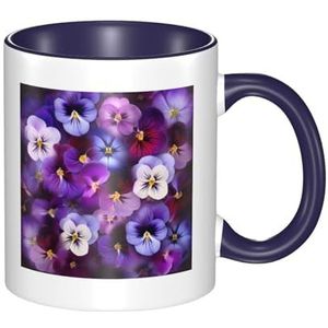 Paarse bloem - dubbele kleur keramische mok - 315 ml koffie en thee drinkbeker met 3D-patroon - grappige mokken voor leuke geschenken