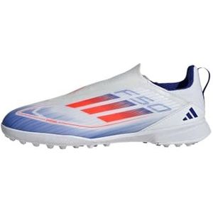 adidas F50 League Laceless Kids TF voetbalschoen, bovenmateriaal van textiel, wit, Cloud White Solar Red Lucid Blue, 30 EU