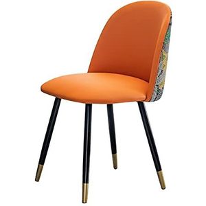 GEIRONV 1 Stuk Leer Keuken Eetkamerstoel,Balkon Slaapzaal Appartement Make-up Stoel Geborduurde Rugleuning Woonkamerstoelen Eetstoelen (Color : Orange)