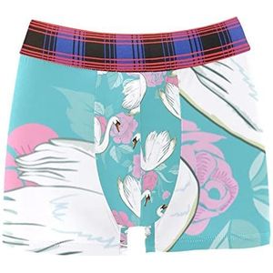 zwaan roos mooie gepersonaliseerde mannen ondergoed Chafe Proof Pouch Boxer Brief, Meerkleurig, XL-XXL
