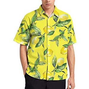 Citroenen Aquarel Hawaiiaanse Shirt Voor Mannen Zomer Strand Casual Korte Mouw Button Down Shirts met Zak