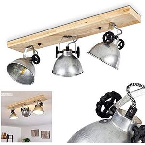 Plafondlamp Svanfolk, plafondlamp van metaal en hout in zilver/bruin, 3 lampen, met verstelbare spots, 3 x E14-fitting, retro/vintage design, zonder gloeilampen