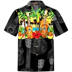 Hawaiihemdshop.de Overhemd 'Hawaiian Ukulele'  zwart