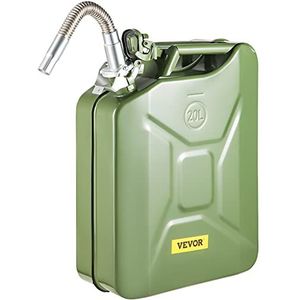VEVOR Jerry Brandstofbus, 5,3 gallon/20 l, draagbare jerry-gasbus met flexibel uitloopsysteem, roestvrij en hittebestendig stalen brandstoftank voor auto's, vrachtwagens, apparatuur, groen