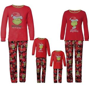 YJING Grinch Kerstpyjamaset voor het hele gezin, katoen, kerstpyjama, set voor koppels, knuffelige bijpassende pyjama's, koppels, voor dames, heren, kinderen, baby's, B02 Rood, M