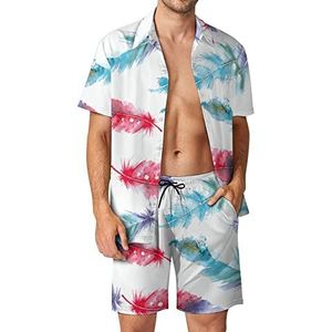 Aquarel Veren Hawaiiaanse Sets voor Mannen Button Down Korte Mouw Trainingspak Strand Outfits 2XL