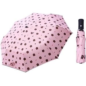 Paraplu Stormparaplu Paraplu Volautomatische Paraplu Zonnebrandcrème Anti-Uv Paraplu Drievoudig Cartoon Regenparaplu Opvouwbaar Waterdichte Paraplu(Color:Rosa)