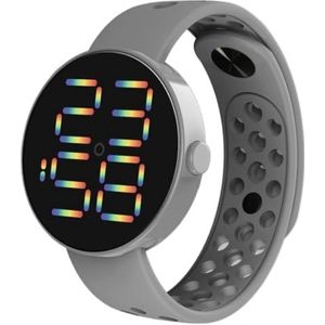 OLACD Modieus LED-horloge: digitale ronde wijzerplaat met vintage band, waterdicht en verstelbaar polsaccessoire, Grijs, Eén maat