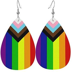 Oorbellen Progress Pride Regenboog Dangle Oorbel Klassieke Dangle Oorbellen Lichtgewicht Teardrop Lederen Oorbellen Voor Gift Vrouwen Bridal, 3.8cm, Leer, Geen edelsteen