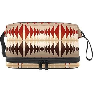 Grote capaciteit reizen cosmetische tas,Make-up tas,Waterdichte make-up tas Organizer, Native American Pattern, Meerkleurig, 27x15x14 cm/10.6x5.9x5.5 in