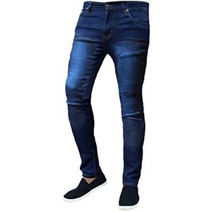 Mad Ink Heren denim super stretch skinny slim fit jeans alle taille en beenmaten, Donkerblauw, 30W / 34L