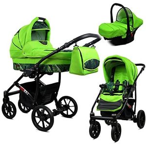 Lux4kids Green Feaf 010 Kinderwagenset, eenvoudige bediening, inklapbaar, lekvrij, GoLux Black