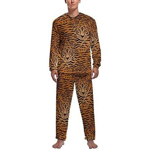 Zachte herenpyjama met tijgerprint, comfortabele loungewear met lange mouwen, top en broek, geschenken M