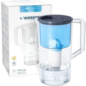 Wessper Waterfilterkan AquaClassic Waterfilter-Karaf 2,5 L Donker Blauw met 1 Water Filter | Waterkan Compatibel met Brita Filter Classic Dafi etc. | Vermindert Kalk Chloor Zware Metalen