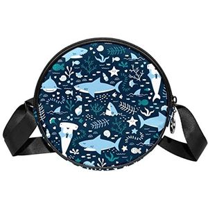 Messenger Bag Ocean Shark Blue Crossbody Tas voor Dames Rond, Meerkleurig, 6.7x6.7x2.3 in, Sling Rugzakken