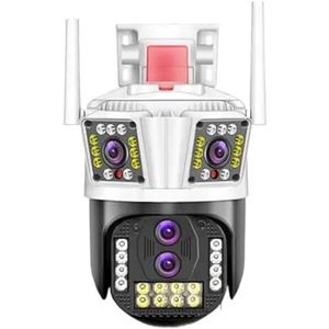 Bewakingscamera, 16MP 8K IP Buitencamera PTZ Vier Lens Drie Scherm 10X Hybride Zoom Auto Tracking Audio IP66 Waterdichte Beveiligingscamera(16MP Add 64G Card)