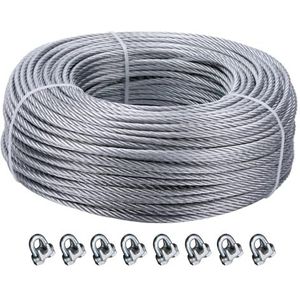 Roestvrijstalen kabel, Roestvrijstalen staaldraad for dekleuningen, 1/8 inch, 7x7 strengen, zilver, verschillende maten(150M/492Ft)