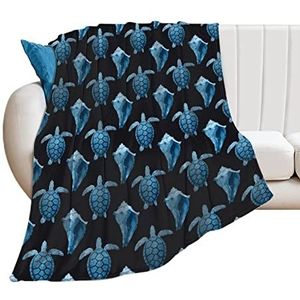 Blauwe zeeschildpadden schelp zachte fleece deken voor bed sofa gezellige decoratieve dekens winter 152 x 203 cm