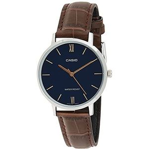 Casio LTP-VT01L-2B Women's Minimalistic Blue Dial Brown Leather Band Analog Watch