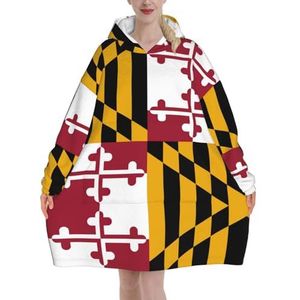 Oversized Maryland State Flag Hoodies Vrouwen Uk Pluizige Deken Hoodie Sherpa Vrouwen Fleece Draagbare Deken Mannen