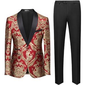 RAJEGAR 3 Stuks Mannen Bruiloft Pak Bruidegom Ochtend Tuxedo Slim Groomwear Tailed Blazer Vest Broek Sets, Rood, XXL
