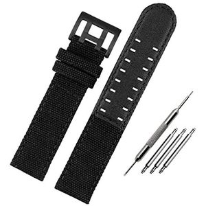 Horlogebandjes voor mannen en vrouwen, horlogeband 20 mm / 22 mm gepolijste gesp van echt leer en nylon gesplitste horlogeband for slim horloge, analoog horloge (Color : Black black Clasp, Size : 22