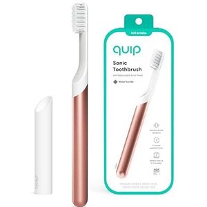 quip Elektrische tandenborstel voor volwassenen - Sonische tandenborstel met reishoes en spiegelbevestiging, zachte borstelharen, timer en metalen handvat - koper