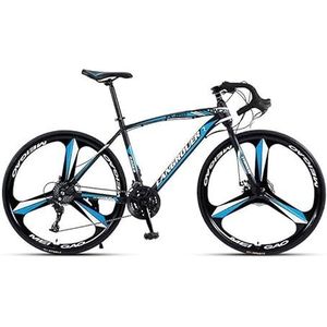Road Bike 700C Variable Speed Adult Bicycle Shock Absorbing Dual Disc Brake Bicycle (Color : Black blue, Size : 24SPEED_THREE-BLADE)