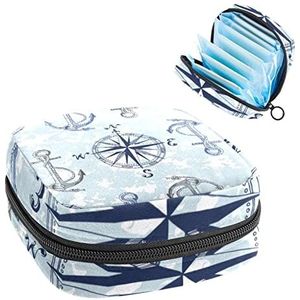 Periode Pouch, Draagbare Tampon Opbergtas voor Maandverband, Nautisch Kompasanker, Meerkleurig, 4.7x6.6x6.6 in/12x17x17 cm