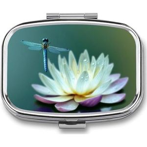 Pillendoosje 2 compartimenten medicijnpillendoosje libelle met waterlelie draagbare pillendoos voor zak of portemonnee pillendoos decoratieve metalen geneeskunde vitamine organizer uniek cadeau