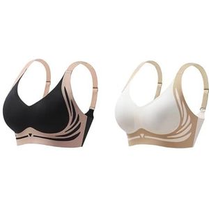 Super Verzamelt BH Draadloze push-up bh,Lifting anti-verslapping draadloze push-up bh,draadloze push-up bh(Black+Milk White,XXL)