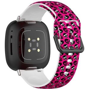 Zachte sportband compatibel met Fitbit Sense / Sense 2 / Versa 4 / Versa 3 (Skull Pink Skulls) siliconen armband accessoire