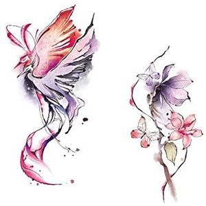 neptattoo, Tijdelijke tatoeages, 2 vellen Tortelduifjes Verbonden Trunks Tijdelijke Tattoo Stickers Chinese Stijl Paar Bloem Arm Dij Inkt Fake Tattoos