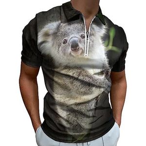 Koala Beer in Zoo poloshirt voor heren, casual T-shirts met ritssluiting en kraag, golftops, slim fit