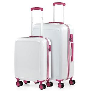 ITACA - Koffer Set - Reiskoffer set. Kofferset voor Elke Reis Handbagage & Trolley Koffers met Wielen - Ultiem Reisgemak 702600, Wit-Fuchsia