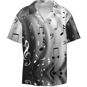 YJxoZH Muziek Noten Print Print Heren Jurk Shirts Casual Button Down Korte Mouw Zomer Strand Shirt Vakantie Shirts, Zwart, L