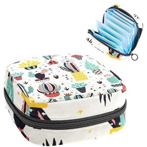 Opbergtas voor maandverband, menstruatiecup zakje tampon tas, menstruatiepads, houder organizer voor vrouwen, meisjes, cactussen en plantencollectie