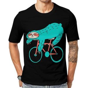 Blue Sloth Rides A Bike Heren Grafisch T-shirt met korte mouwen Ronde hals Print Casual Tee Tops 5XL