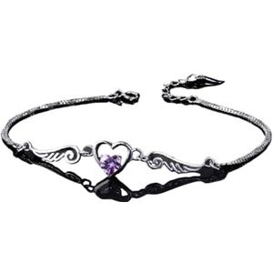 Armbanden 925 sterling zilveren armband zirkoonkristal engel hart armband compatibel met vrouw charme sieraden cadeau Kleding, schoenen en sieraden (Color : Purple)