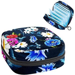 Bloemen Bloem,Periode Pouch Draagbaar,Tampon Opbergtas,Tampon Houder voor Portemonnee Vrouwelijke Product Organizer, Meerkleurig, 4.7x6.6x6.6 in/12x17x17 cm