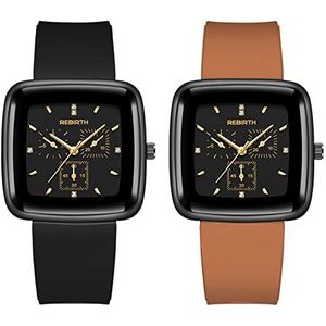 JewelryWe Siliconen Vierkante Horloge Analoge Quartz Sub-wijzerplaten Horloge Zwart Bruin Casual Jurk Horloge voor Mannen Vrouwen, 3 stuks