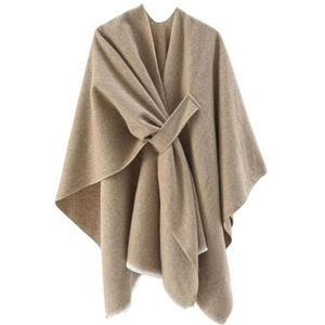 UBOHUZ Dames kasjmier gevoel sjaal jas dame winter cape met band lente herfst retro vest klassieke eenvoudige mantel zachte grote deken voor lente herfst winter, Kaki, One size