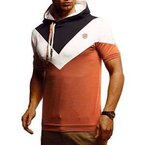 Leif Nelson LN4845 T-shirt voor heren, met capuchon, slim fit, basic, katoenaandeel, vintage, korte mouwen, lange mouwen, zwart-bruin, L