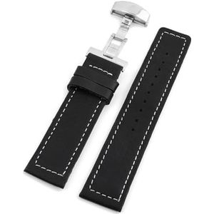 Jeniko Zakelijk Casual Zwart Vierkant Lederen Horlogeband Riem Vlindergesp Heren Dames Armband 24 Mm (Color : Black-white line, Size : 24mm)