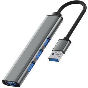 4-poorts USB-hub, Magnet - 4-in-1 met 1 x USB 3.0 en 3 x USB 2.0, zilvergrijs, voor laptops met iOS, WS en andere interface-apparaten (USB-A-hub)