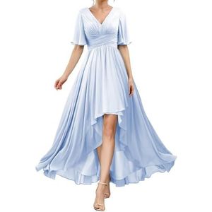 HPPEE Flutter Mouw V-hals Bruidsmeisjesjurken voor Vrouwen Geplooide A-lijn Chiffon Formele Avondjurk, Lavendel, 32